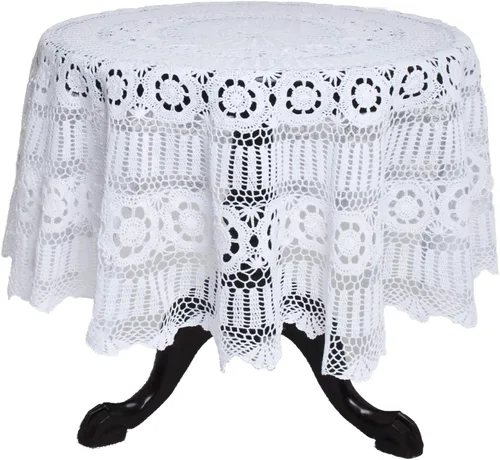 Vista 5 de Fennco Styles Cluny Collection Mantel de algodón con encaje de ganchillo hecho a mano, cuadrado de 30 pulgadas, mantel color crudo para bodas