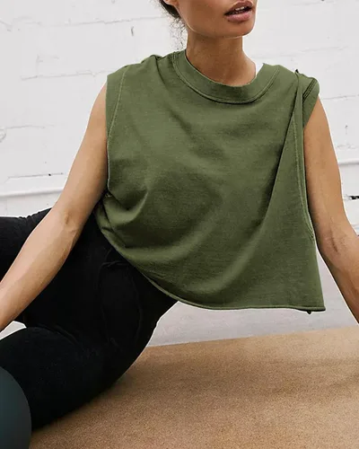 Vista 5 de Camisetas cortas de entrenamiento de gran tamaño para mujer, estilo casual, de manga corta, hombros caídos, con dobladillo enrollable, básicas