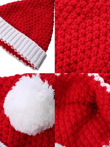 Vista 7 de Sumind 2 gorras de Navidad de punto rojo y blanco de Papá Noel