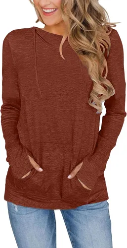 Vista 13 de AUSELILY Womens Long Sleeve Drawstrings Hooded Sweatshirt With Thumb Holes 01-beige