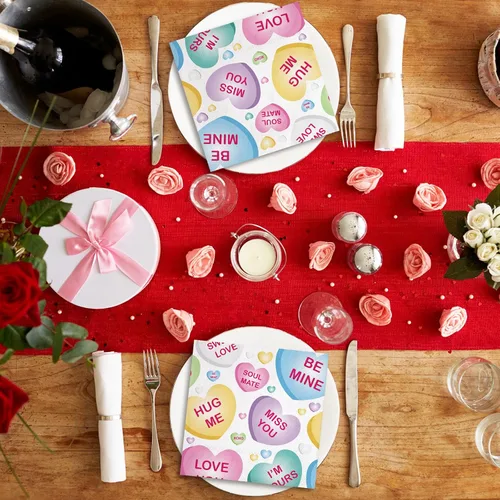 Vista 6 de Whaline 80 servilletas de papel para el día de San Valentín, conversación con corazón, desechables, servilletas de cóctel coloridas para vacaciones