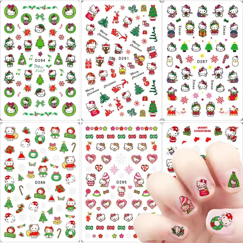 Vista 9 de 4 bonitas calcomanías de uñas de dibujos animados autoadhesivos 3D, suministros de decoración de uñas de Navidad, calcomanías de uñas Kawaii