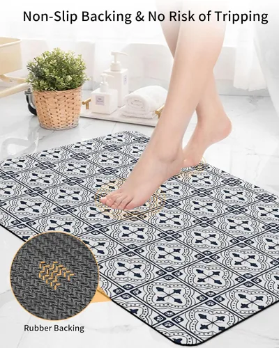 Vista 4 de Tapete de baño de geometría negra para bañera, antideslizante, de secado rápido y absorbente, tierra de diatomeas, fregadero, cocina, sala de estar