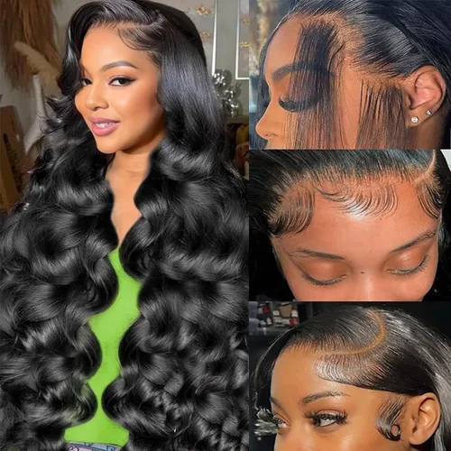 Vista 11 de Smabuity 99J Pelucas de encaje frontal burdeo de pelo humano, peluca burdeo roja de pelo humano, 13x6, peluca de encaje frontal HD de onda corporal