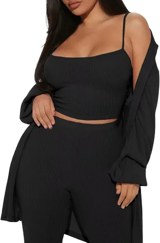Vista 2 de acelyn Conjuntos de 3 piezas para mujer, conjuntos casuales de descanso, ombliguera, cárdigan de entrenamiento, pantalón, traje deportivo
