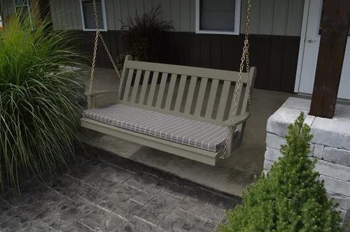 Vista 6 de Amish Made - Columpio de porche tradicional inglés de madera negra de 29 pulgadas de ancho con cojín gris Negro
