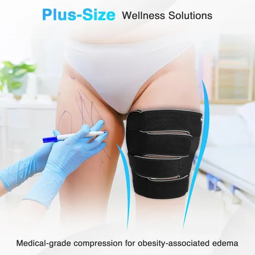 Vista 6 de Manga de compresión de muslo de talla grande para alivio del linfedema y la hinchazón, manga ajustable para muslo para circulación y recuperación