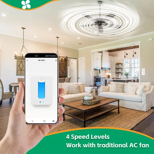 Vista 2 de Control inteligente del ventilador de techo por MartinJerry Controlador de velocidad de 4 niveles, control de aplicación Smart Life, control