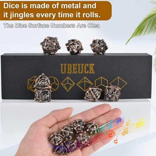 Vista 6 de DND - Juego de dados de metal, UBEUCK 7 piezas de dados de metal DND para cajas de juegos de mesa de Calabozos y Dragones