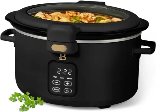 Vista 4 de Olla de cocción lenta programable de 4 cuartos con tapa con bisagras, pantalla táctil, múltiples ajustes de calor, ideal para comidas familiares
