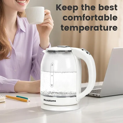 Vista 2 de Hervidor Eléctrico Doméstico, Todo Acero Inoxidable 304 y Sin Contacto con Plástico, Apagado Automático, Vidrio de Borosilicato con Hervido Visual