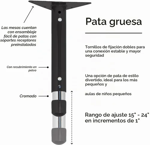 Vista 3 de FDP - Mesa rectangular para actividades escolares y aulas (24 x 36 pulgadas), patas gruesas para niños pequeños, altura ajustable de 15 a 24 Gris