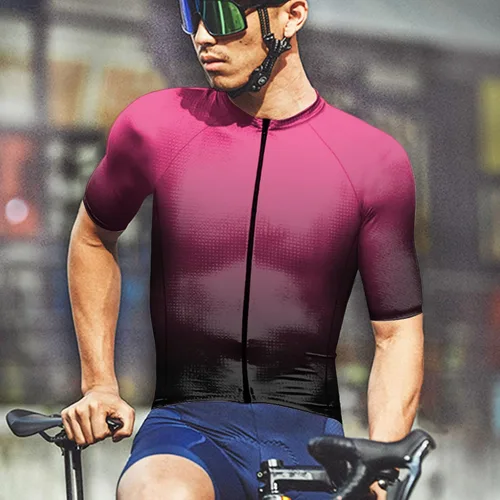 Vista 3 de Camiseta de ciclismo para hombre, diseño de jersey de manga corta, cremallera completa, camiseta básica de bicicleta de carretera, camiseta