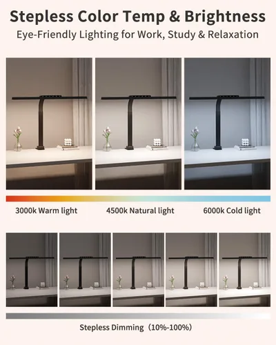 Vista 8 de Lámpara de escritorio con abrazadera para oficina en casa, luz brillante de 24 W con adaptador Touch Control Computer Lights, Flexible Gooseneck