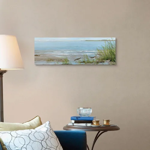 Vista 4 de Lienzo decorativo para pared, diseño de pájaro, diseño de playa de sandpiper