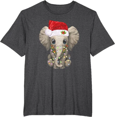 Vista 17 de Lindo elefante de Navidad luz divertido elefante amante de Navidad regalo camiseta Negro