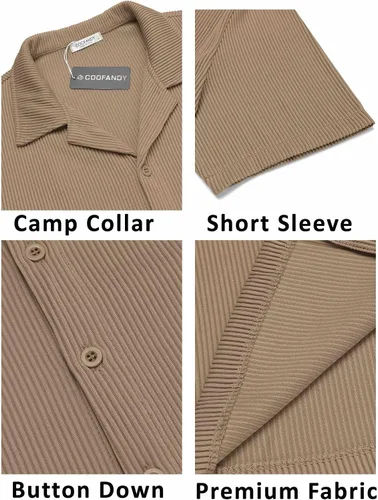 Vista 4 de COOFANDY Camisas casuales con botones para hombre, de manga corta, ajuste regular, a la moda, para campamento y playa