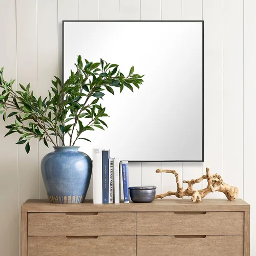 Vista 67 de 24x24 Inch Black Bathroom Mirror for Wall, Aluminum Frame Rectangle Rectangular Vanity Mirror, Modern Large for Bedroom, Living Room, Horizontal or