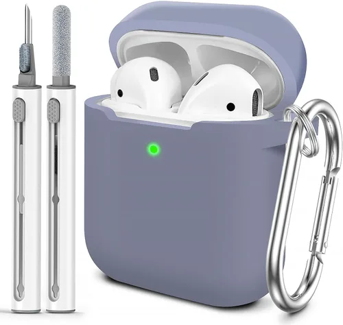 Vista 8 de Funda Protectora para AirPods 1/2, viene con kit de limpieza, funda protectora de silicona suave con hebilla, compatible con estuche de carga