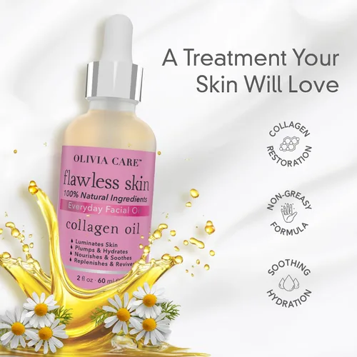 Vista 3 de Olivia Care Aceite facial de colágeno – Aceite facial esencial impecable 100% natural. Nutritivo, reviviente e hidratante calmante – para todo tipo