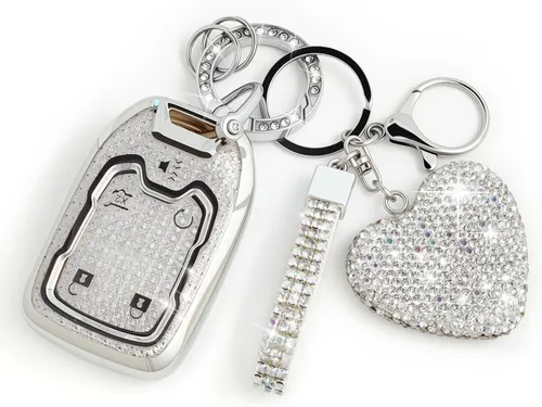 Vista 10 de Funda para llavero con diamante, compatible con GMC Acadia Terrain Sierra, compatible con Chevy Silverado 2017-2024, funda para llave de TPU