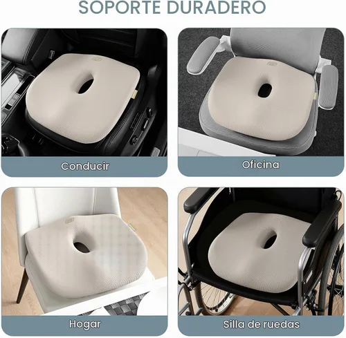 Vista 7 de Skechers Cojín de asiento de espuma viscoelástica, cojín para silla de oficina con forma de dona para aliviar el dolor de coxis, almohada para silla