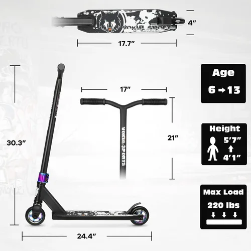 Vista 6 de Patinete Pro Trick, scooters de acrobacias de nivel básico para niños de 6 años en adelante, scooter completo de aluminio y ligero BMX Freestyle