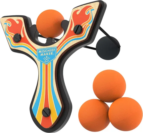 Vista 10 de Tirachinas de madera Mischief Maker® - Serie Racing - Tirachinas de madera real para niños, 4 bolas de espuma suave y bolsa de almacenamiento - A