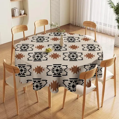 Vista 61 de Mantel azteca suroeste, diseño étnico tribal geométrico, estilo vintage, bohemio, elegante, lavable, para comedor, cocina, granja, fiesta