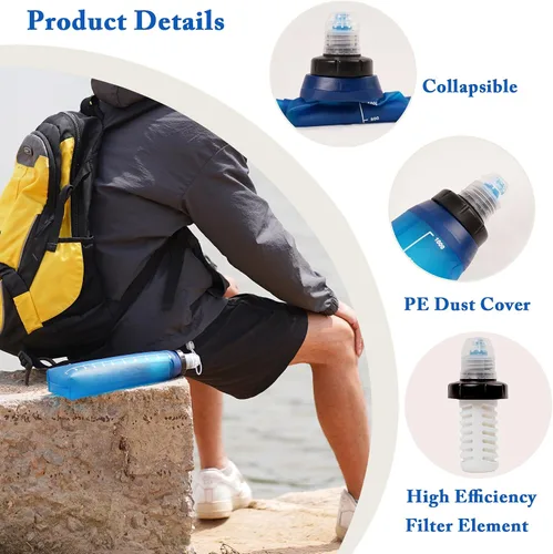 Vista 4 de Colocador de agua portátil de 1.0L, filtro de agua al aire libre para mochileros, filtro de agua plegable para senderismo, filtro de agua, mochila