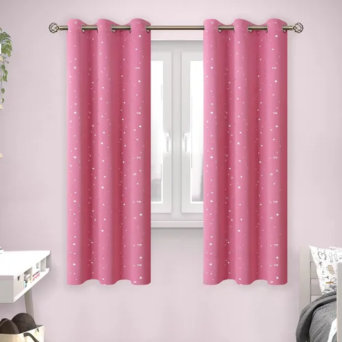 Vista 19 de BGment Cortinas opacas para dormitorio infantil, con aislamiento térmico, con ojales, estampado de estrellas plateadas, cortinas para oscurecer