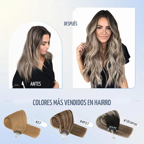 Vista 6 de Hairro Micro Loop - Extensiones de cabello humano microenlaces de microperlas de cabello Remy para mujer, reflejos degradados, fusión fría, micro
