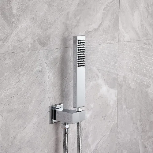 Vista 2 de Asyas Varita de ducha de mano de alta presión de latón cromado con conector de pared de codo ajustable, soporte de ducha y manguera de 59 pulgadas