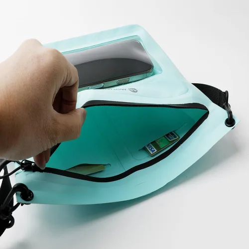 Vista 5 de IPX7 - Bolsa seca impermeable con bolsillo para pantalla táctil, bolsa de hombro hermética flotante con ranuras para tarjetas, material resistente