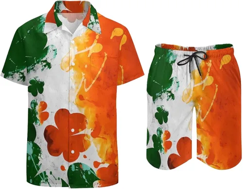 Vista 3 de Conjunto de camisas y pantalones cortos hawaianos para hombre, camisa casual de manga corta con botones, camisa de verano para la playa hawaiana