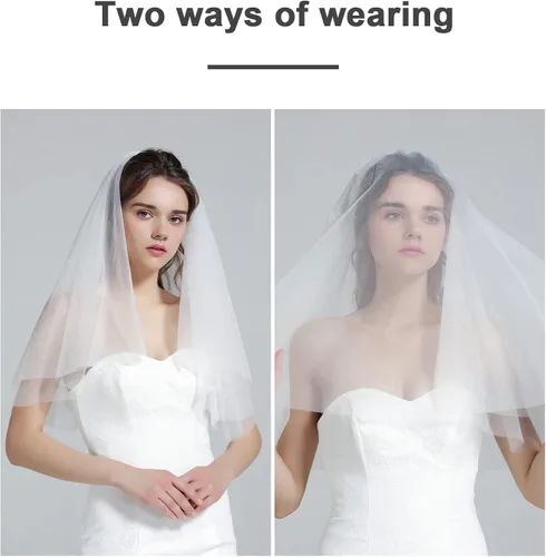 Vista 5 de BEAAUTELICATE Wedding Bridal Veil with Comb 2 Tier Cut Edge With Comb Elbow Fingertip Length