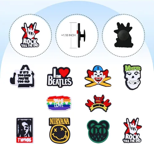 Vista 3 de GIOSC 2 10 dijes para zapatos de rock, ramitas, dijes de Beatles Jibbitz Smile Croc, dijes para zapatos para niños, niñas, mujeres, hombres, dijes