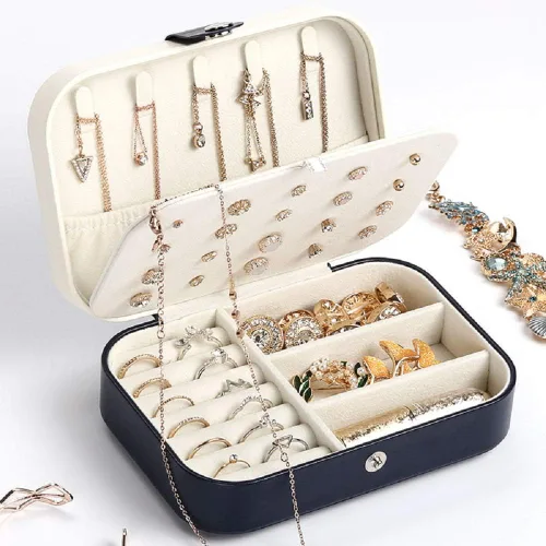 Vista 6 de Yonzone Joyero pequeño, estuche de joyería de viaje, mini organizador de joyas para collares, aretes, anillos de doble capa, caja de regalo portátil