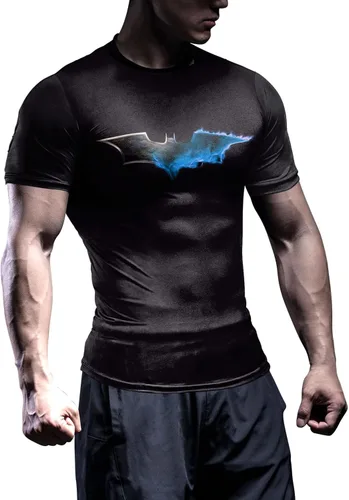 Vista 2 de Camisa de compresión para hombre, manga corta, camiseta casual y deportiva, camiseta atlética para fitness