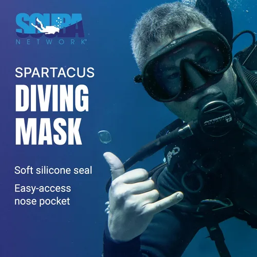 Vista 2 de Spartacus Frameless Dive Mask, Ultra-Clear Low-Iron Glass, Wide View, Low Volume, 100% Silicone Skirt