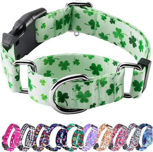 Vista 6 de Hikiko - Collar de cuadros para perros con collar ajustable de nylon Martingale con hebilla de liberación rápida (Pluma de beige, X-Pequeño)