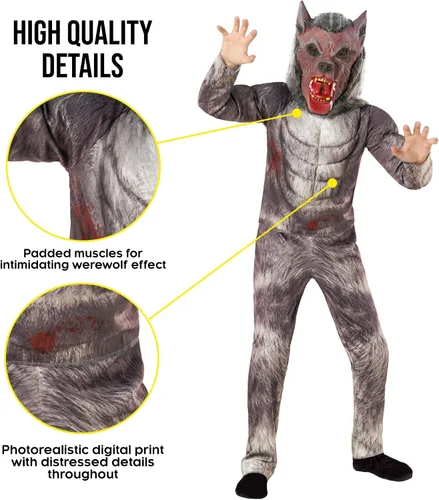 Vista 3 de Morph Disfraz de hombre lobo para niños, disfraz de hombre lobo, disfraz de lobo grande y malo, disfraz de Halloween para niños