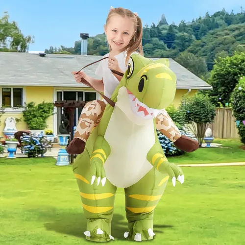 Vista 4 de GOOSH Inflatable Dinosaur Costume Kids Halloween Blow up Costume for Boy Girl Funny Riding Dinosaur Costume for Party Cosplay