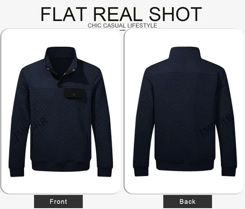 Vista 4 de JMIERR Sudadera acolchada para hombre, casual, de manga larga, cuello alto, con botones