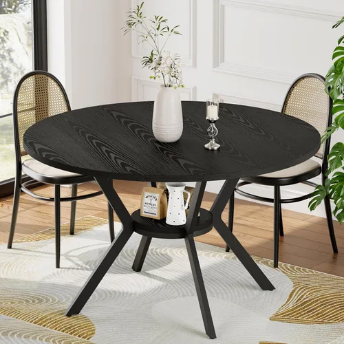 Vista 18 de MECHYIN Mesa de comedor redonda de 42 pulgadas para 2 a 4, mesa de cocina redonda de granja con estante de almacenamiento, mesa de comedor