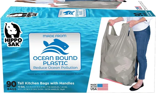 Vista 6 de Hippo Sak Bolsas de cocina altas hechas con plástico océano reciclado, 45