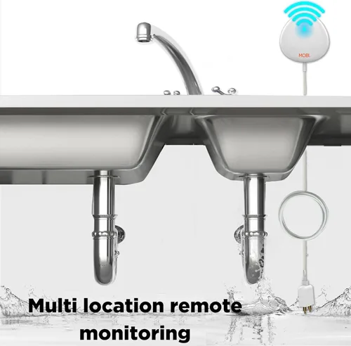 Vista 3 de MOBI Detector inteligente de fugas de agua WiFi, alertas de aplicaciones, alarma con sensor de inundación con sonda de extensión de 48 pulgadas,