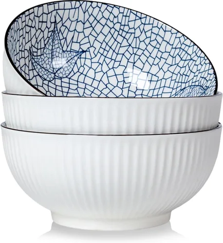 Vista 8 de Houlu Tazones Pho de 60 onzas, tazón grande de sopa, juego de cuencos de ramen japonés, cuencos de porcelana grandes de 8 pulgadas, juego de 3