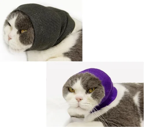 Vista 9 de Paquete de 2 protectores de orejas de gato sin arañazos para el cuidado de heridas 1azul+1 gris