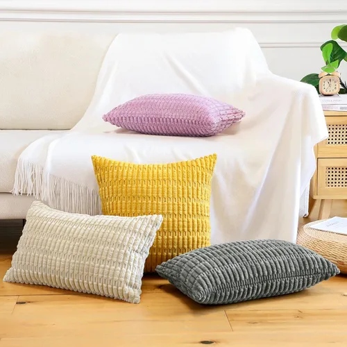 Vista 7 de OTOSTAR - Paquete de 2 fundas de almohada decorativas de pana suave de 18 x 18 pulgadas, funda de cojín a rayas estilo bohemio para sofá, cama, sala